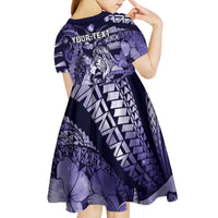 Personalised Maori Romantic Valentine Kid Short Sleeve Dress The Hongi Kiss Purple Galaxy