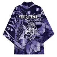 Personalised Maori Romantic Valentine Kimono The Hongi Kiss Purple Galaxy