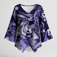 Personalised Maori Romantic Valentine Kimono Sleeve Blouse The Hongi Kiss Purple Galaxy