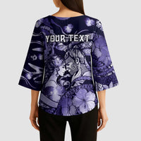 Personalised Maori Romantic Valentine Kimono Sleeve Blouse The Hongi Kiss Purple Galaxy
