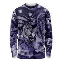 Personalised Maori Romantic Valentine Long Sleeve Shirt The Hongi Kiss Purple Galaxy DT05 Unisex Purple - Polynesian Pride
