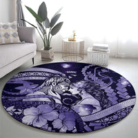Maori Romantic Valentine Round Carpet The Hongi Kiss Purple Galaxy