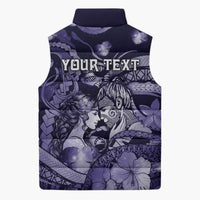 Personalised Maori Romantic Valentine Sleeveless Puffer Jacket The Hongi Kiss Purple Galaxy