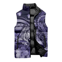 Personalised Maori Romantic Valentine Sleeveless Puffer Jacket The Hongi Kiss Purple Galaxy