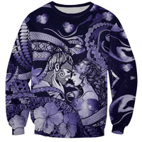 Personalised Maori Romantic Valentine Sweatshirt The Hongi Kiss Purple Galaxy