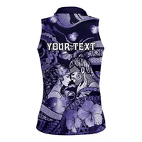 Personalised Maori Romantic Valentine Women Sleeveless Polo Shirt The Hongi Kiss Purple Galaxy