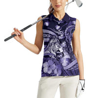 Personalised Maori Romantic Valentine Women Sleeveless Polo Shirt The Hongi Kiss Purple Galaxy