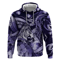 Personalised Maori Romantic Valentine Zip Hoodie The Hongi Kiss Purple Galaxy DT05 Pullover Hoodie Purple - Polynesian Pride