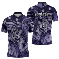 Personalised Maori Romantic Valentine Zipper Polo Shirt The Hongi Kiss Purple Galaxy