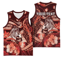 Personalised Maori Romantic Valentine Basketball Jersey The Hongi Kiss Red Galaxy