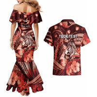 Personalised Maori Romantic Valentine Couples Matching Mermaid Dress and Hawaiian Shirt The Hongi Kiss Red Galaxy