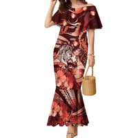 Personalised Maori Romantic Valentine Family Matching Mermaid Dress and Hawaiian Shirt The Hongi Kiss Red Galaxy DT05 Mom's Dress Red - Polynesian Pride