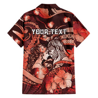 Personalised Maori Romantic Valentine Family Matching Off Shoulder Short Dress and Hawaiian Shirt The Hongi Kiss Red Galaxy DT05 - Polynesian Pride