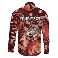 Personalised Maori Romantic Valentine Family Matching Puletasi and Hawaiian Shirt The Hongi Kiss Red Galaxy