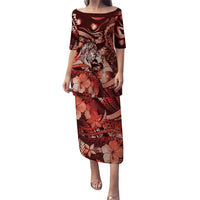 Personalised Maori Romantic Valentine Family Matching Puletasi and Hawaiian Shirt The Hongi Kiss Red Galaxy