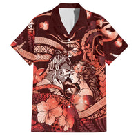 Personalised Maori Romantic Valentine Family Matching Tank Maxi Dress and Hawaiian Shirt The Hongi Kiss Red Galaxy DT05 Dad's Shirt - Short Sleeve Red - Polynesian Pride