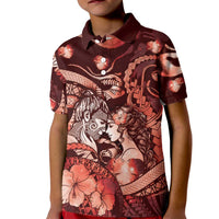 Personalised Maori Romantic Valentine Kid Polo Shirt The Hongi Kiss Red Galaxy