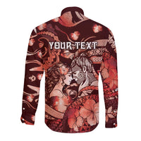 Personalised Maori Romantic Valentine Long Sleeve Button Shirt The Hongi Kiss Red Galaxy