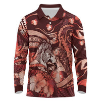 Personalised Maori Romantic Valentine Long Sleeve Polo Shirt The Hongi Kiss Red Galaxy