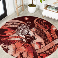 Maori Romantic Valentine Round Carpet The Hongi Kiss Red Galaxy