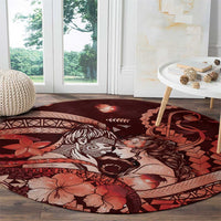 Maori Romantic Valentine Round Carpet The Hongi Kiss Red Galaxy