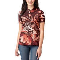 Personalised Maori Romantic Valentine Women Polo Shirt The Hongi Kiss Red Galaxy