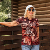 Personalised Maori Romantic Valentine Women Polo Shirt The Hongi Kiss Red Galaxy