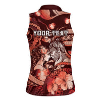 Personalised Maori Romantic Valentine Women Sleeveless Polo Shirt The Hongi Kiss Red Galaxy