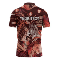Personalised Maori Romantic Valentine Zipper Polo Shirt The Hongi Kiss Red Galaxy