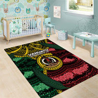 Vanuatu Independence Day Area Rug Boar Tusk Warrior Tribal Floral Patterns