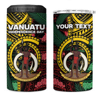 Personalised Vanuatu Independence Day 4 in 1 Can Cooler Tumbler Boar Tusk Warrior Tribal Floral Patterns