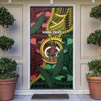 Personalised Vanuatu Independence Day Door Cover Boar Tusk Warrior Tribal Floral Patterns