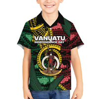 Personalised Vanuatu Independence Day Family Matching Off Shoulder Short Dress and Hawaiian Shirt Boar Tusk Warrior Tribal Floral Patterns