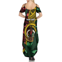 Personalised Vanuatu Independence Day Family Matching Summer Maxi Dress and Hawaiian Shirt Boar Tusk Warrior Tribal Floral Patterns