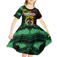 Personalised Vanuatu Independence Day Kid Short Sleeve Dress Boar Tusk Warrior Tribal Floral Patterns