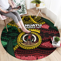 Vanuatu Independence Day Round Carpet Boar Tusk Warrior Tribal Floral Patterns