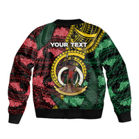 Personalised Vanuatu Independence Day Sleeve Zip Bomber Jacket Boar Tusk Warrior Tribal Floral Patterns