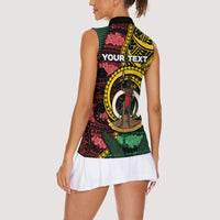 Personalised Vanuatu Independence Day Women Sleeveless Polo Shirt Boar Tusk Warrior Tribal Floral Patterns