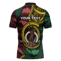 Personalised Vanuatu Independence Day Zipper Polo Shirt Boar Tusk Warrior Tribal Floral Patterns
