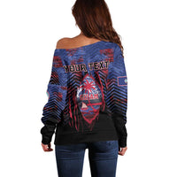 Personalised Guam Off Shoulder Sweater Chamorro Seal Tribal Scratch Design - Polynesian Pride