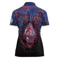 Personalised Guam Women Polo Shirt Chamorro Seal Tribal Scratch Design - Polynesian Pride