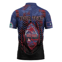 Personalised Guam Zipper Polo Shirt Chamorro Seal Tribal Scratch Design - Polynesian Pride