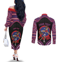 Personalised Samoa Mixed Martial Arts Couples Matching Off The Shoulder Long Sleeve Dress and Long Sleeve Button Shirt Flying Knee Of Samoan DT05 - Polynesian Pride