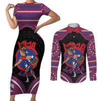 Personalised Samoa Mixed Martial Arts Couples Matching Short Sleeve Bodycon Dress and Long Sleeve Button Shirt Flying Knee Of Samoan DT05 Black - Polynesian Pride