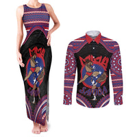 Personalised Samoa Mixed Martial Arts Couples Matching Tank Maxi Dress and Long Sleeve Button Shirt Flying Knee Of Samoan DT05 Black - Polynesian Pride