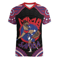 Personalised Samoa Mixed Martial Arts Women V-Neck T-Shirt Flying Knee Of Samoan DT05 Female Black - Polynesian Pride