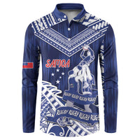 Personalised Samoa Rugby Button Sweatshirt Pacific Warrior Glory DT05 Navy - Polynesian Pride