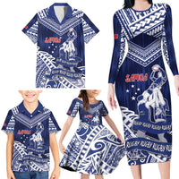Personalised Samoa Rugby Family Matching Long Sleeve Bodycon Dress and Hawaiian Shirt Pacific Warrior Glory DT05 - Polynesian Pride