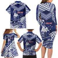 Personalised Samoa Rugby Family Matching Long Sleeve Bodycon Dress and Hawaiian Shirt Pacific Warrior Glory DT05 - Polynesian Pride