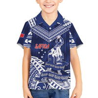 Personalised Samoa Rugby Kid Hawaiian Shirt Pacific Warrior Glory DT05 Kid Navy - Polynesian Pride